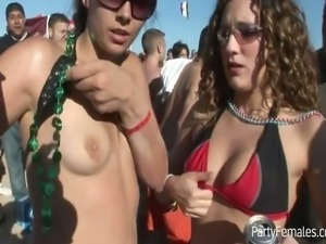 Nasty hotties flash pussy and tits in public