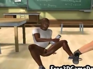 A sexy 3d cartoon whore with big boobs in class having fun