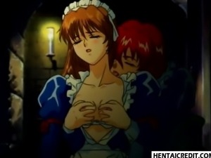 Chained hentai maid gives pleasure