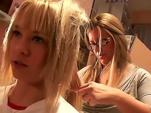 Sexy blonde porn star Blue Angel came at her hairdresser in the early morning