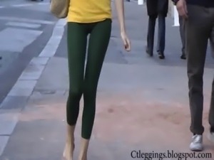 Tight ass street teen walking in tights leggings Vpl! free