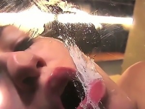 Extremely hot porn star Sasha Grey gets her mouth and throat pounded hard in...
