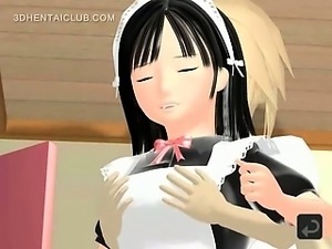 Hentai maid opening legs and giving hot blowjob