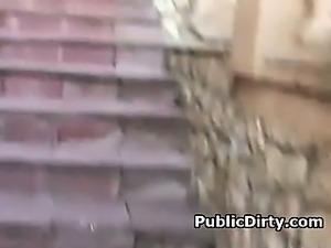 Pretty Blonde Sucking Dick Outdoors On Public Stairs