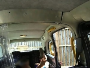 Busty amateur brunette anal fucks in fake taxi