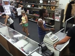 Guy pawns his girlfriends pussy for money at the pawn shop