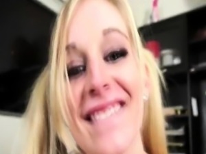HJ loving blond teen toying with cock