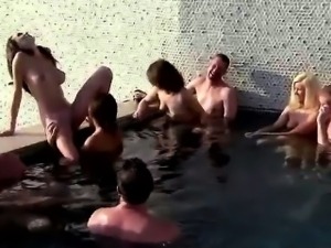 A jacuzzi is the playground of these amateur swinger couples
