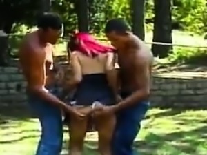 Latin Teen In A Threesome Outside