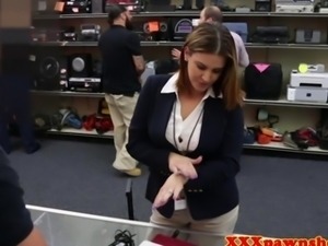 Facialized pawnshop customer with big tits