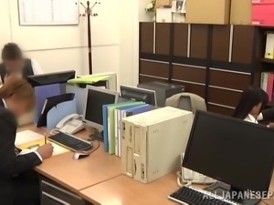 slutty asian whore gives a blowjob in the office