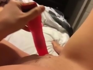 Playing with pink vibrator