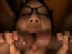 Nerdy Japanese teen putting her sweet lips to work on two h