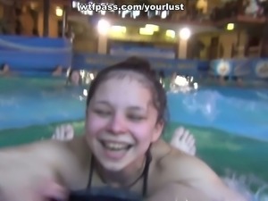 Horny bimbo wants to have fun in the aqua park before she gets fucked