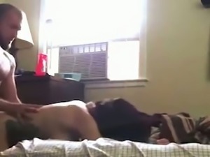 Bearded guy pounding big hard dick in a missionary and doggy positions
