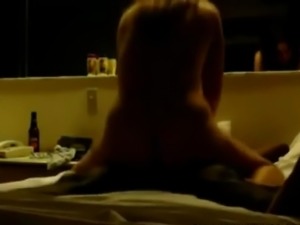 Fat ass slut rides some black dick in a hotel