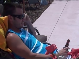 Two Hot Babes Fuck the Bachelor by the Pool