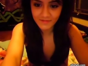 Adorable amateur exotic brunette in black lingerie on webcam