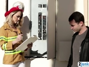 Firefighter teen blonde hardcore role playing with lover