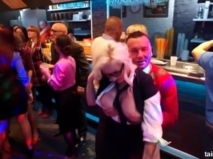Whores love pleasing cocks in a night club by sucking and fucking them