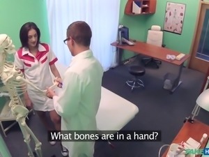 naughty nurse sucks on the doctor's cock