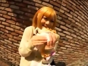 Japanese school doll flashing her hot panties and bra