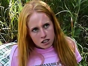 Petite amateur redhead slut gets fucked outdoors