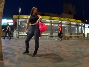 Teen Model walking after Gym with Hungy Ass in Spandex