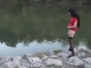 Desperate Slut Pees on a calm Lake