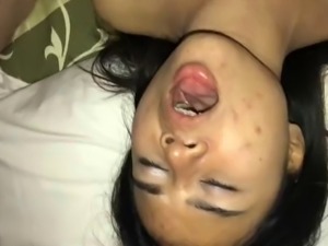 Young thai whore with braces gets cock all over her face