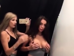 Wild amateur babes enjoying lesbian sex in the dressing room