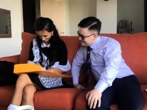 Sexy Russian schoolgirl seduces a nerd to drill her holes