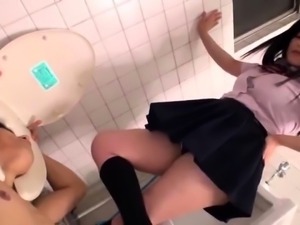 Naughty Japanese schoolgirl getting her wet peach devoured