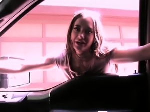Beautiful brunette teen gives a hot POV blowjob in the car