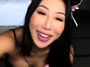 Asian bombshell with perfect tits and ass gets fucked in POV