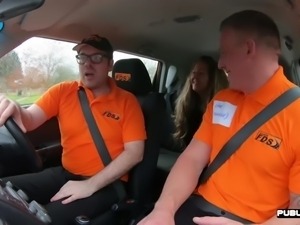 Busty milf publicly fucked by car instructor outdoors