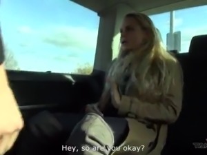 Blonde almost hit by car then fucked hard as help