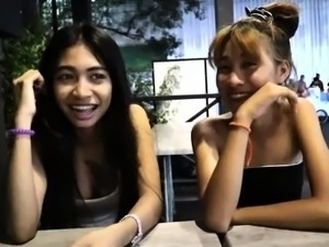 Two sexy Thai teens fuck a lucky foreigner