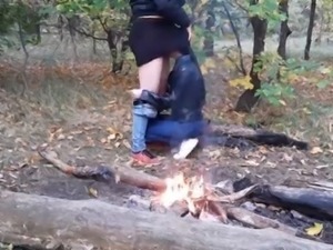 Beautiful public sex in the forest by the fire - Lesbian Illusion Girls