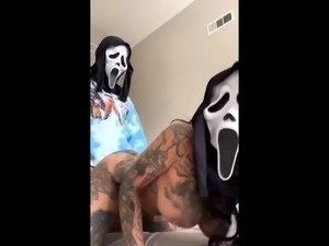 Masked lovers enjoying doggystyle sex action on webcam