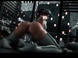 Foxy 3D Superwoman bounces up and down on a cock