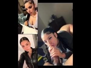 Seductive ebony girl sucks big black cock clean in POV