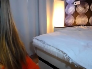 Amateur young teen solo masturbation on her livingroom