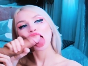 Horny Blonde Wildly Gives Her Lover a Blowjob