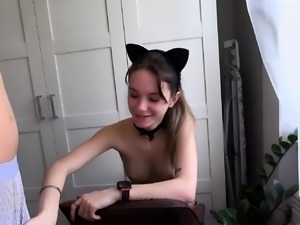 Teen brunette from play with dildo on webcam