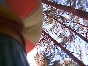 Horny and handsome teen amateur with dark hair Assol strips in the park for...